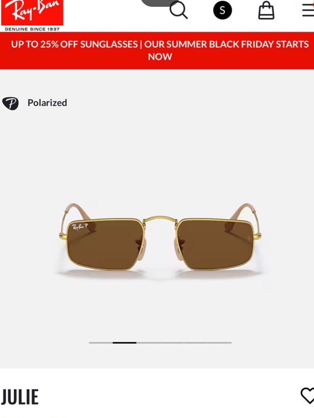 Ray-Ban “Julie” Gold Frame Sunglasses with Brown Lenses